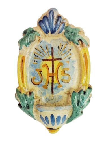 ACQUASANTIERA CERAMICA CRAQUELE' - Misure: ca. 11 x 6 cm