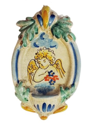ACQUASANTIERA CERAMICA CRAQUELE' - Misure: 13 x 9 cm.