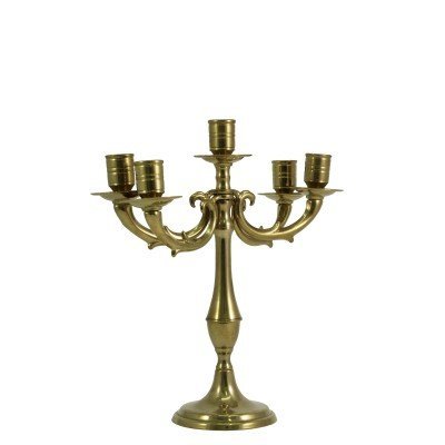 CANDELABRO IN OTTONE LUCIDO A 5 BRACCIA - Altezza cm 28.