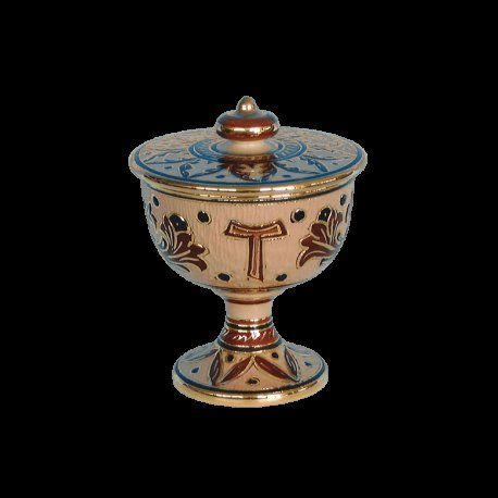 Pisside con coperchio - diametro 14 cm - decorazione "Tau"