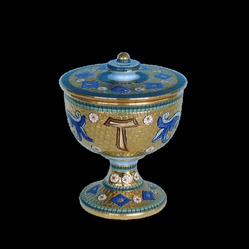 PISSIDE IN CERAMICA 14 CM - decorazione "Tau" - stile "bizantino"