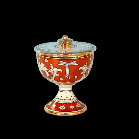 Pisside con coperchio - diametro 14 cm - decorazione "Tau"
