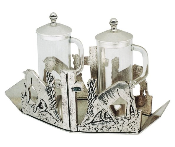 AMPOLLINE CERVI BASE 20X8.5CM - H. 11CM - Parti metalliche argentate e ampolline in vetro