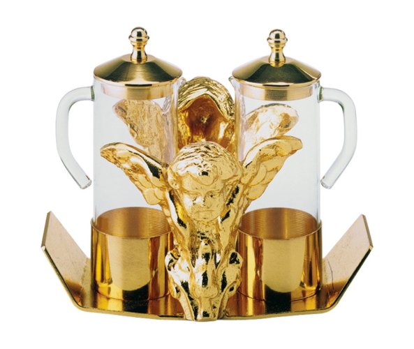 AMPOLLINE CON ANGELI - BASE16X14 CM - H. 12 CM - Parti metalliche in ottone dorato e ampolline in vetro