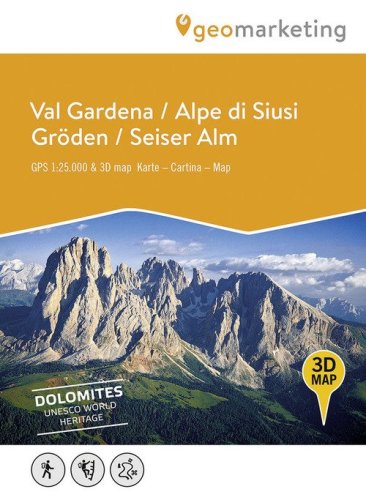 3D Wanderkarte Gr&ouml;den / Seiser Alm-Carta escursionistica 3D Val Gardena / Alpe di Siusi