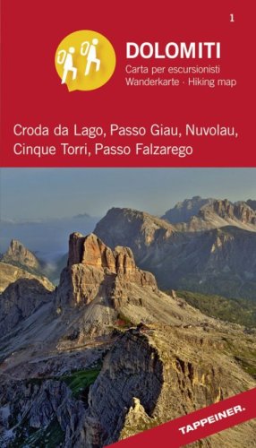 Dolomiti. 360&deg; panorama-wanderkarte. Croda da Lago. Cartina escursionistica panorama a 360&deg;