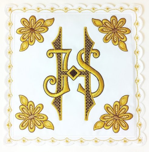 PALLA IHS INTRECCIATI E FIORI DORATI - Misure: 19 x 19.5 cm