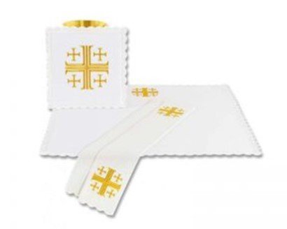 SERVIZIO MENSA CON CROCE DI GERUSALEMME - Con ricamo color oro.