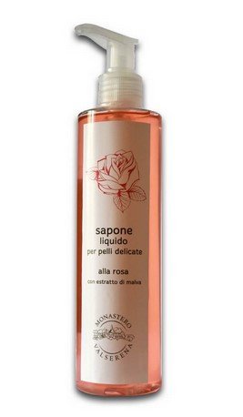 SAPONE LIQUIDO ROSA  250ML - Sapone liquido per pelli delicate con estratto di malva e al profumo di rosa.