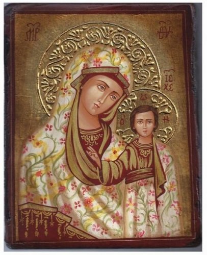 MADONNA DEI FIORI (tipo Kazan) 18X22 CM - Icona dipinta a mano