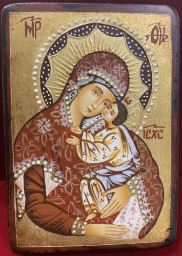 MADONNA CON BAMBINO 10X14 CM - ICONA DIPINTA A MANO