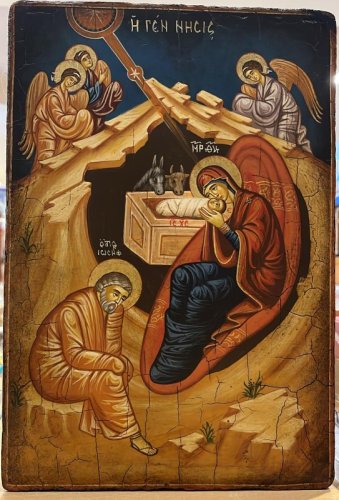 LA NATIVITA CON ANGELI 22X32 CM ANTICATA