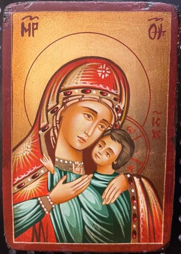 MADONNA CON BAMBINO 10X14 CM - Icona dipinta a mano