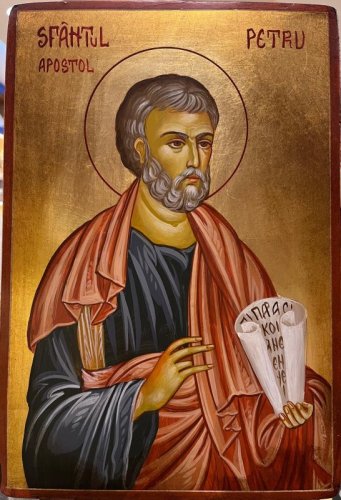 SAN PIETRO 22X32 CM - ICONA DIPINTA A MANO SU LEGNO. PROVENIENZA: EUROPA DELL'EST. COMPLETA DI COFANETTO E CERTIFICATO DI AUTENTICITA'.